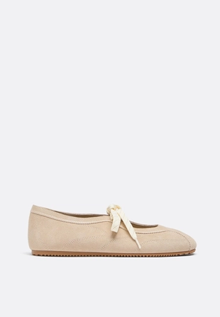 BEIGE|9503/870/102 - Stradivarius Кожаные балетки со шнуровкой