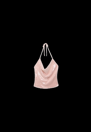 Топ с пайетками и горловиной халтер- Заказать в России