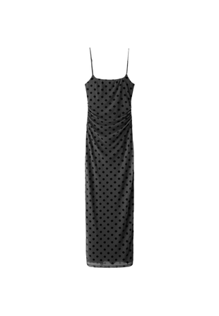 Dark grey|8189/625/252 - Stradivarius Платье миди на бретелях со сборками и принтом