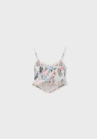 Приталенный укороченный топ с цветочным принтом- Заказать в России