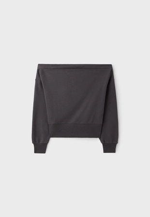 Dark grey|6711/910/252 - Stradivarius Укороченная толстовка с вырезом «лодочка»