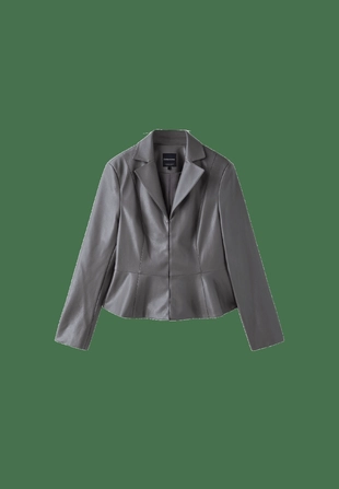 Dark grey|5907/229/250 - Stradivarius Приталенный пиджак из искусственной кожи с баской