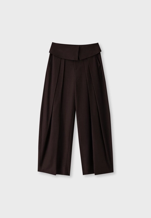 Brown|4615/152/400 - Stradivarius Замшевые брюки свободного кроя с отворотом