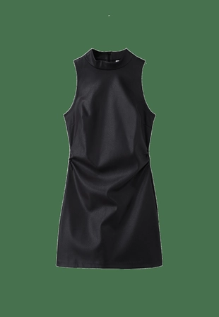 Black|6396/650/001 - Stradivarius Короткое платье, горловина халтер, искусственная кожа