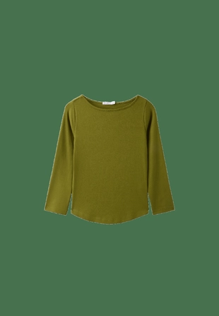 Dark green|6581/879/542 - Stradivarius Базовая футболка с вырезом лодочка