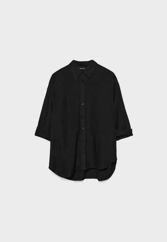 Рубашка свободного кроя с эффектом льняной ткани