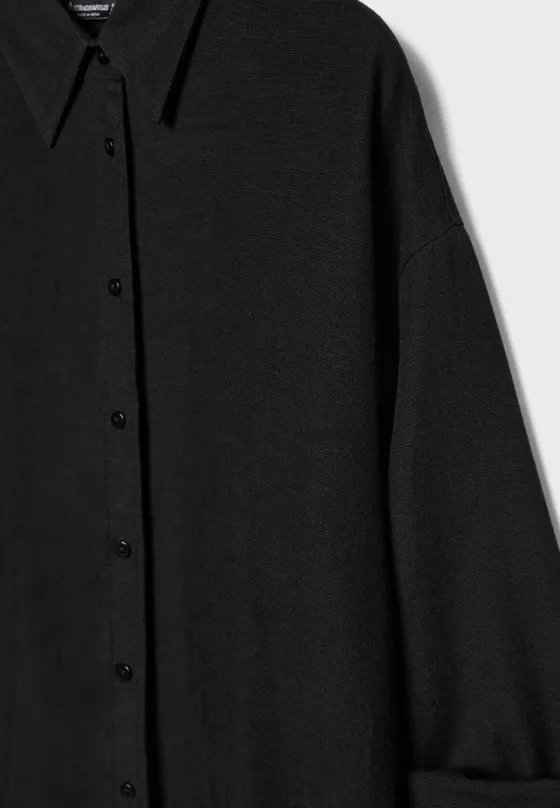 Рубашка свободного кроя с эффектом льняной ткани