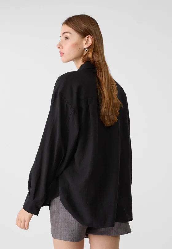 Рубашка свободного кроя с эффектом льняной ткани