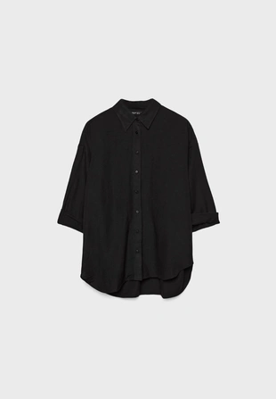 Рубашка свободного кроя с эффектом льняной ткани- Заказать в России