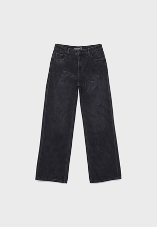 Джинсы прямого кроя со стразами- Заказать в России