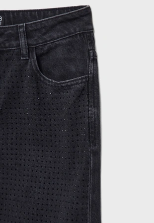 Джинсы прямого кроя со стразами- Заказать в России