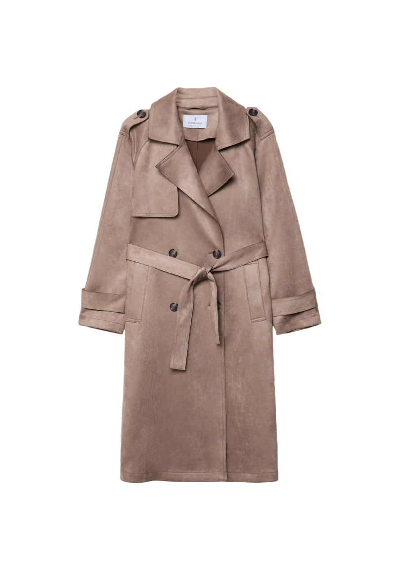 Длинный тренч из искусственной замши