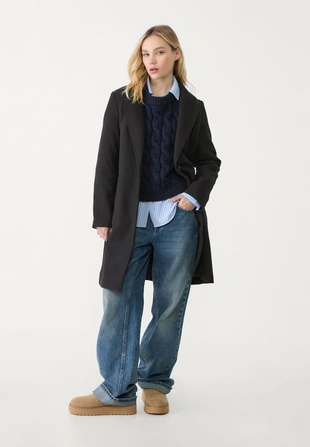 Пальто миди на пуговице из мягкой ткани- Заказать в России