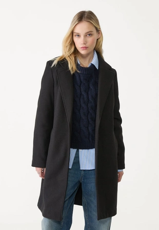 Пальто миди на пуговице из мягкой ткани- Заказать в России