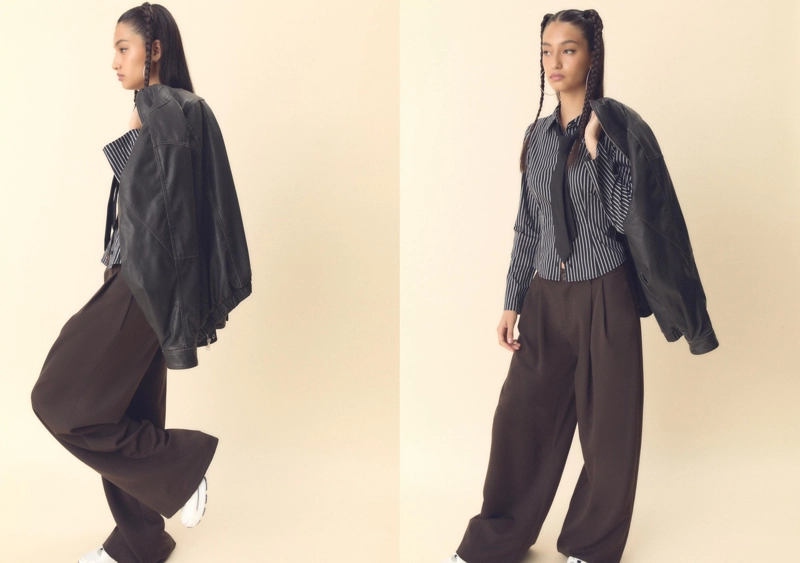 Классические брюки широкого кроя с защипами