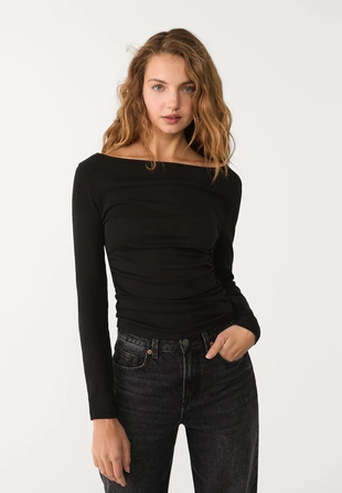 Футболка с длинными рукавами и сборками- Заказать в России